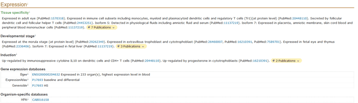 Expression section of a UniProtKB entry.