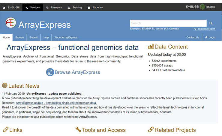 Home page of ArrayExpress