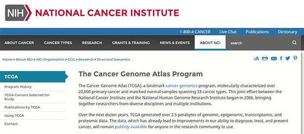 Home page of TCGA