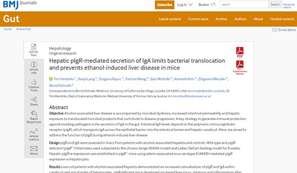 Hepatic pIgR-mediated secretion of IgA limits bacterial translocation and prevents ethanol-induced liver disease in mice