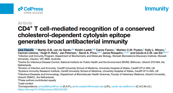 CD4+ T cell-mediated recognition of a conserved cholesterol-dependent cytolysin epitope generates broad antibacterial immunity