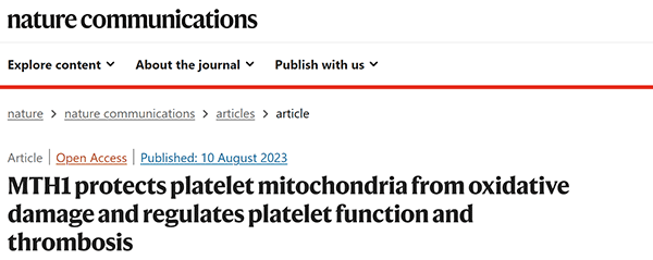 MTH1 protects platelet mitochondria from oxidative damage and regulates platelet function and thrombosis