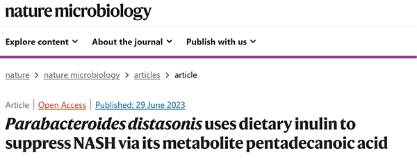 Parabacteroides distasonis uses dietary inulin to suppress NASH via its metabolite pentadecanoic acid