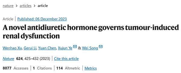 A novel antidiuretic hormone governs tumour-induced renal dysfunction