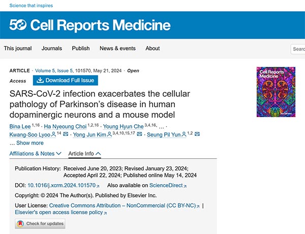 SARS-CoV-2 infection exacerbates the cellular pathology of Parkinson's disease in human dopaminergic neurons and a mouse model