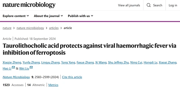 Taurolithocholic acid protects against viral haemorrhagic fever via inhibition of ferroptosis