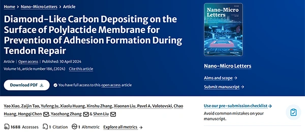 Diamond-Like Carbon Depositing on the Surface of Polylactide Membrane for Prevention of Adhesion Formation During Tendon Repair