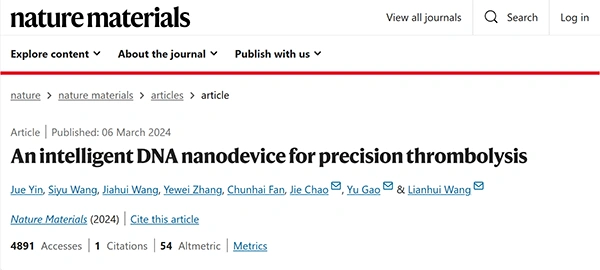 An intelligent DNA nanodevice for precision thrombolysis