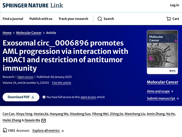 Exosomal circ_0006896 promotes AML progression via interaction with HDAC1 and restriction of antitumor immunity