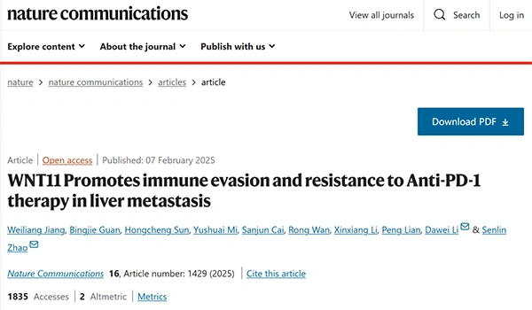 WNT11 Promotes immune evasion and resistance to Anti-PD-1 therapy in liver metastasis