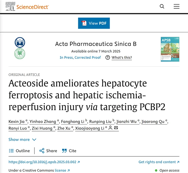 Acteoside ameliorates hepatocyte ferroptosis and hepatic ischemia-reperfusion injury via targeting PCBP2