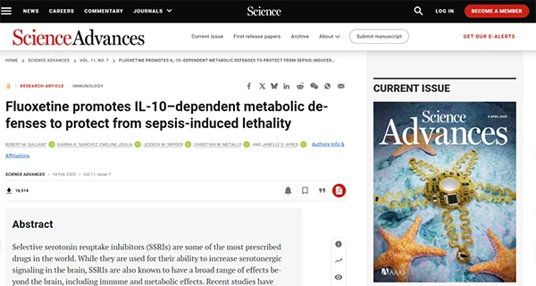 Fluoxetine promotes IL-10–dependent metabolic defenses to protect from sepsis-induced lethality
