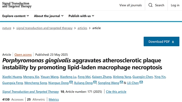 Porphyromonas gingivalis aggravates atherosclerotic plaque instability by promoting lipid-laden macrophage necroptosis