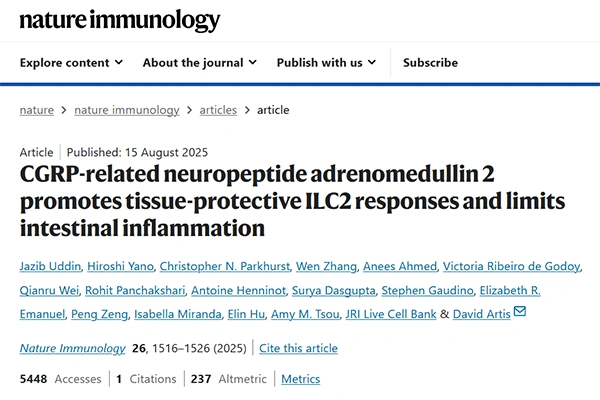 CGRP-related neuropeptide adrenomedullin 2 promotes tissue-protective ILC2 responses and limits intestinal inflammation