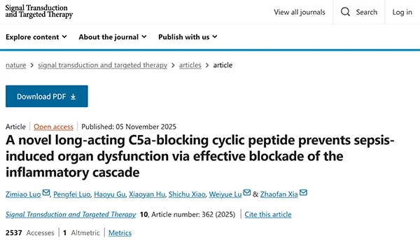 A novel long-acting C5a-blocking cyclic peptide prevents sepsis-induced organ dysfunction via effective blockade of the inflammatory cascade