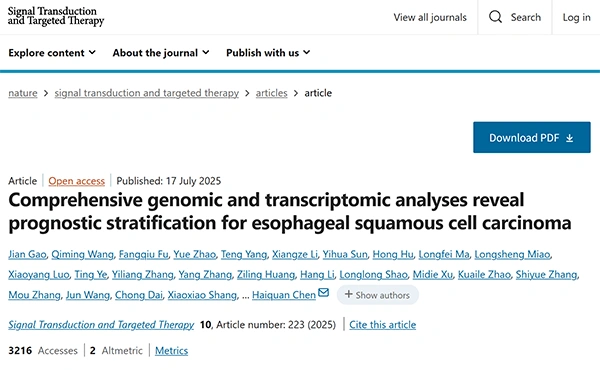 Comprehensive genomic and transcriptomic analyses reveal prognostic stratification for esophageal squamous cell carcinoma