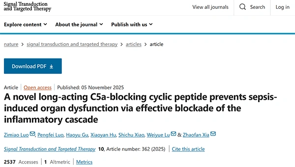 A novel long-acting C5a-blocking cyclic peptide prevents sepsis-induced organ dysfunction via effective blockade of the inflammatory cascade