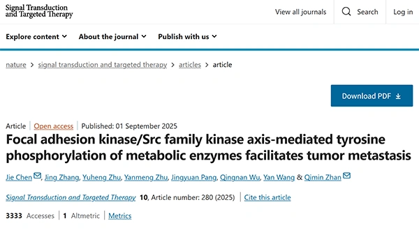 Focal adhesion kinase/Src family kinase axis-mediated tyrosine phosphorylation of metabolic enzymes facilitates tumor metastasis