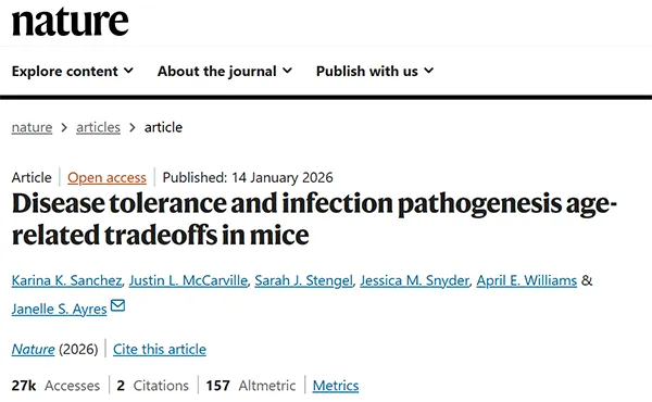 Disease tolerance and infection pathogenesis age-related tradeoffs in mice
