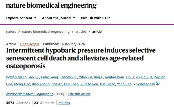 Intermittent hypobaric pressure induces selective senescent cell death and alleviates age-related osteoporosis