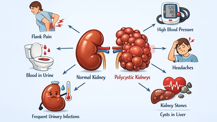 The diagram illustrat the symptoms of ADPKD