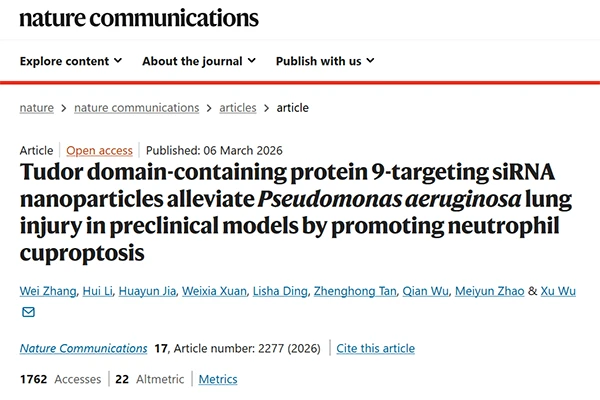 Tudor domain-containing protein 9-targeting siRNA nanoparticles alleviate Pseudomonas aeruginosa lung injury in preclinical models by promoting neutrophil cuproptosis