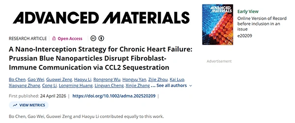 A Nano‐Interception Strategy for Chronic Heart Failure: Prussian Blue Nanoparticles Disrupt Fibroblast‐Immune Communication via CCL2 Sequestration