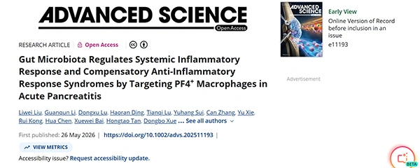 Gut Microbiota Regulates Systemic Inflammatory Response and Compensatory Anti‐Inflammatory Response Syndromes by Targeting PF4+ Macrophages in Acute Pancreatitis