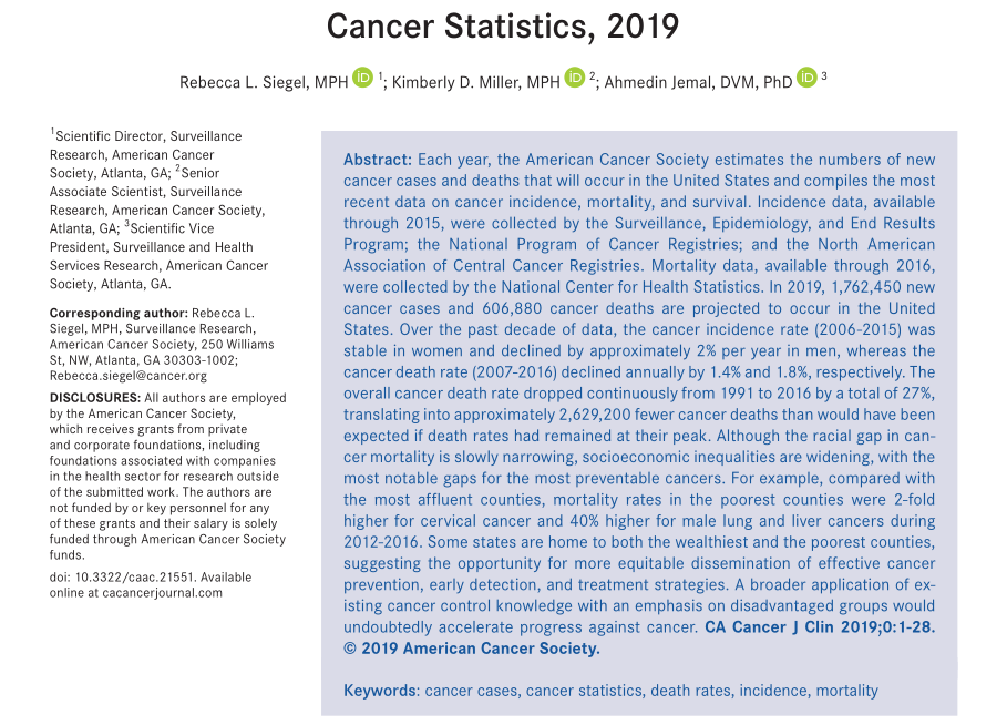 cancer statistics 2019